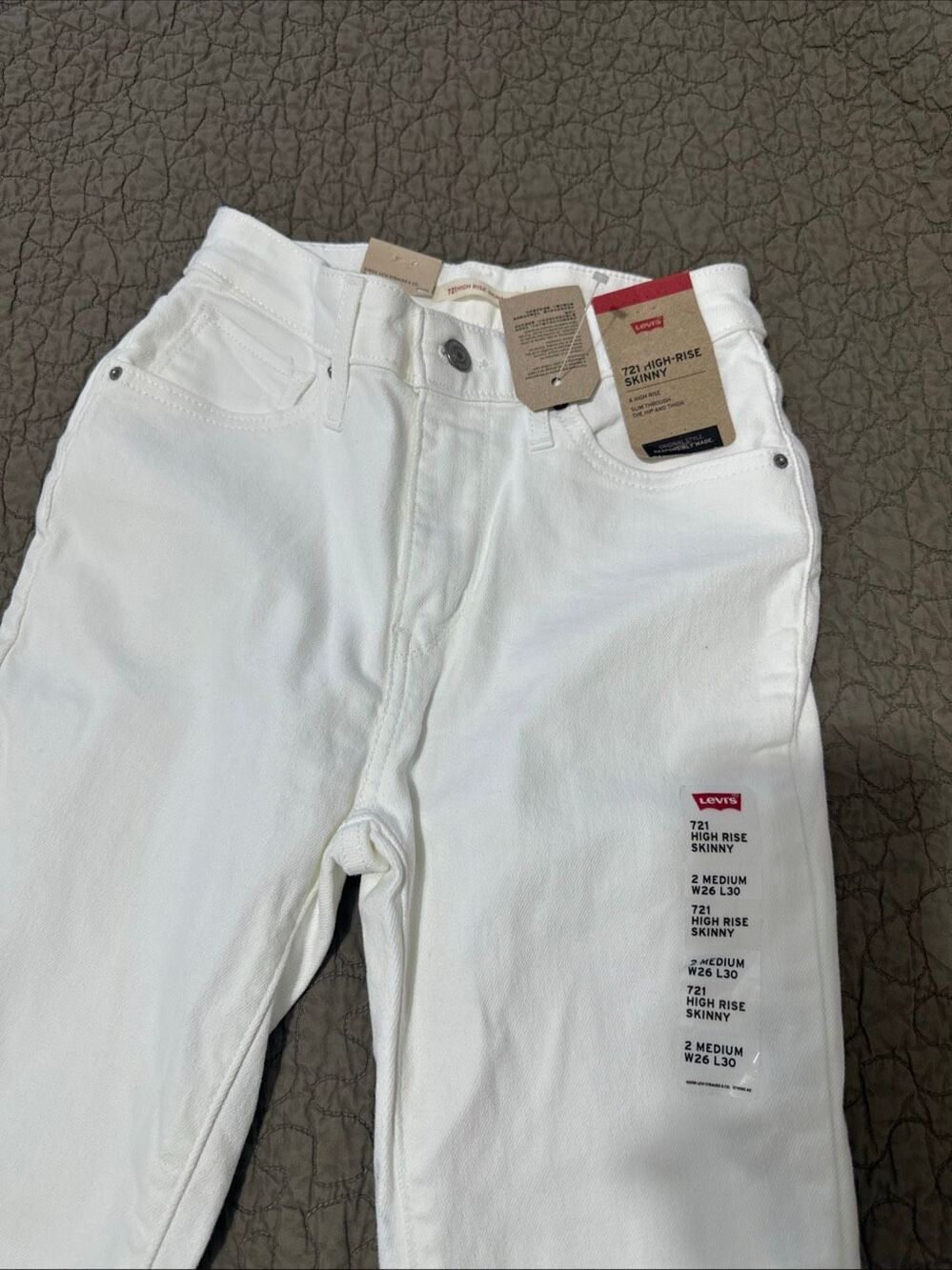 JEANS SKINNY ANKLE Levi's 721 Womens 26 High Rise , Iced Out, White NWT. A909